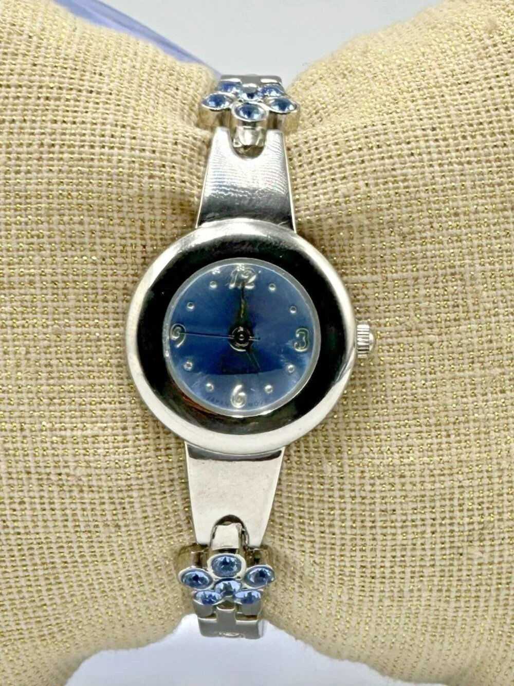 3/$30 Blue Rhinestone Watch Women Silver Tone Cuff Bangle Bracelet New Battery